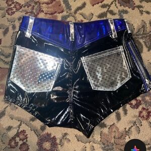 Current Mood Holographic fuax Leather Black Silver Blue Punk Rock Cool Shorts!!!